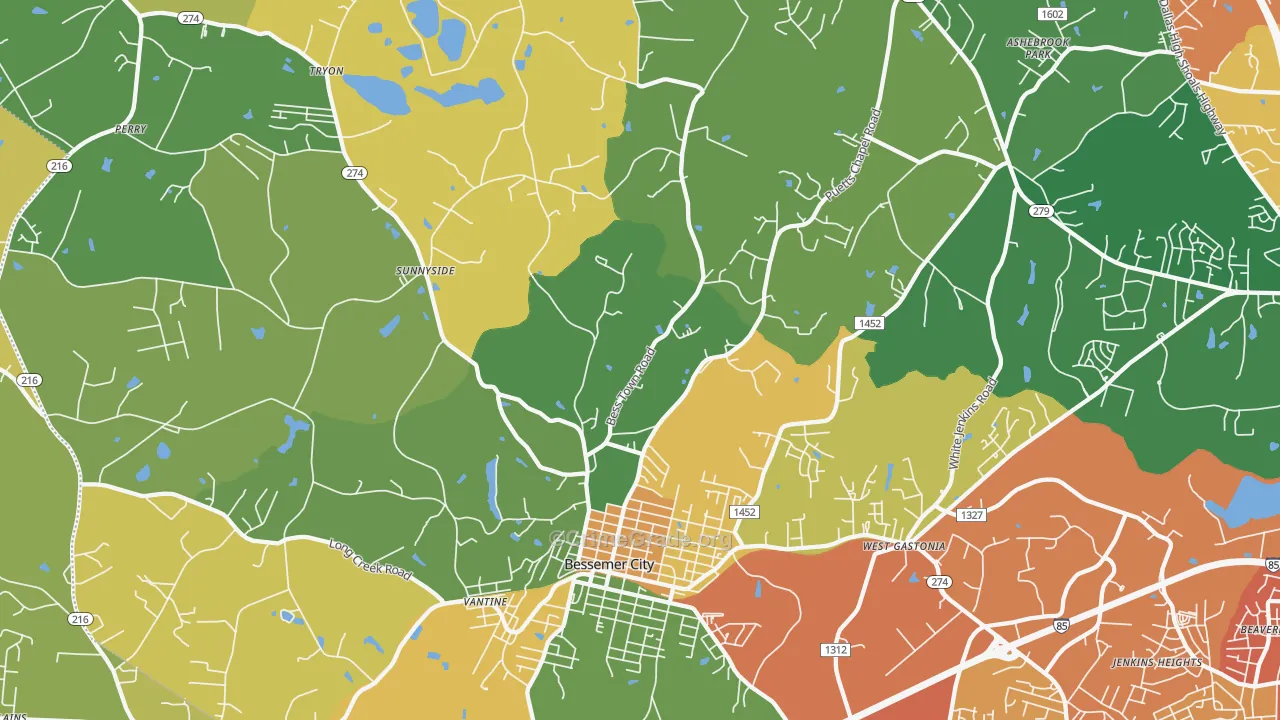 Bessemer City, NC Map of Vandalism Rates