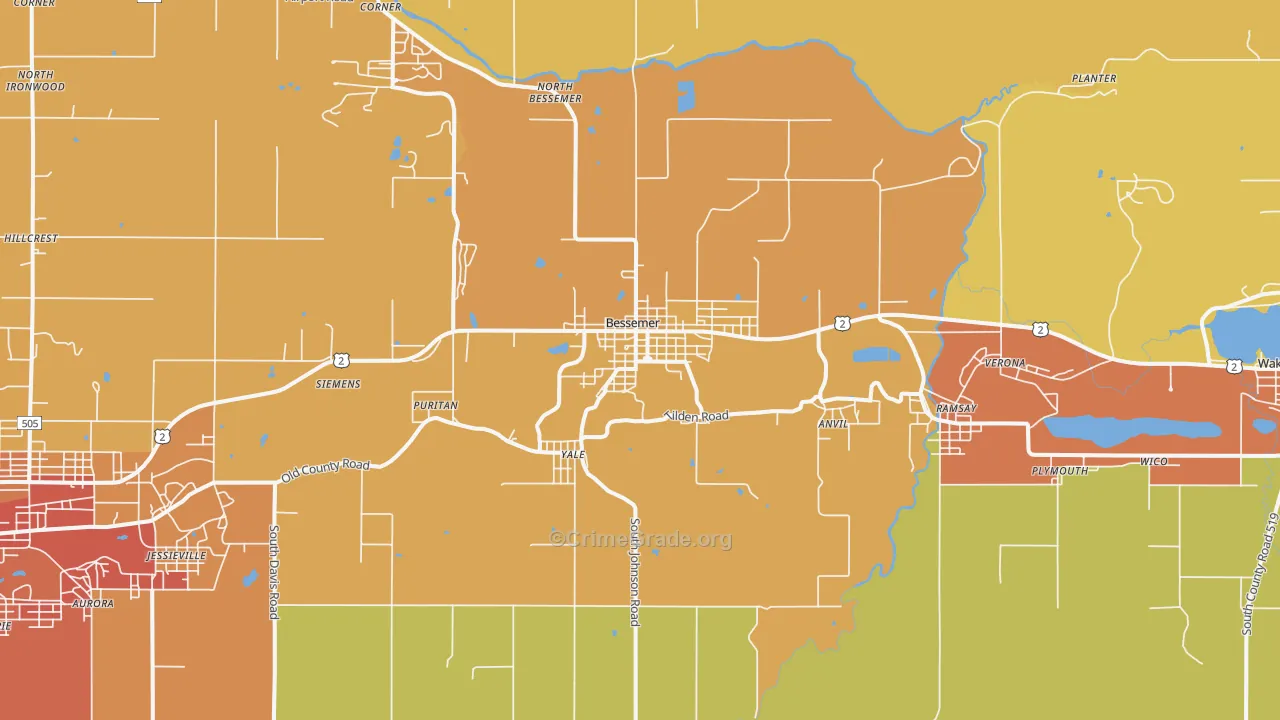 Bessemer, MI Map of Vandalism Rates