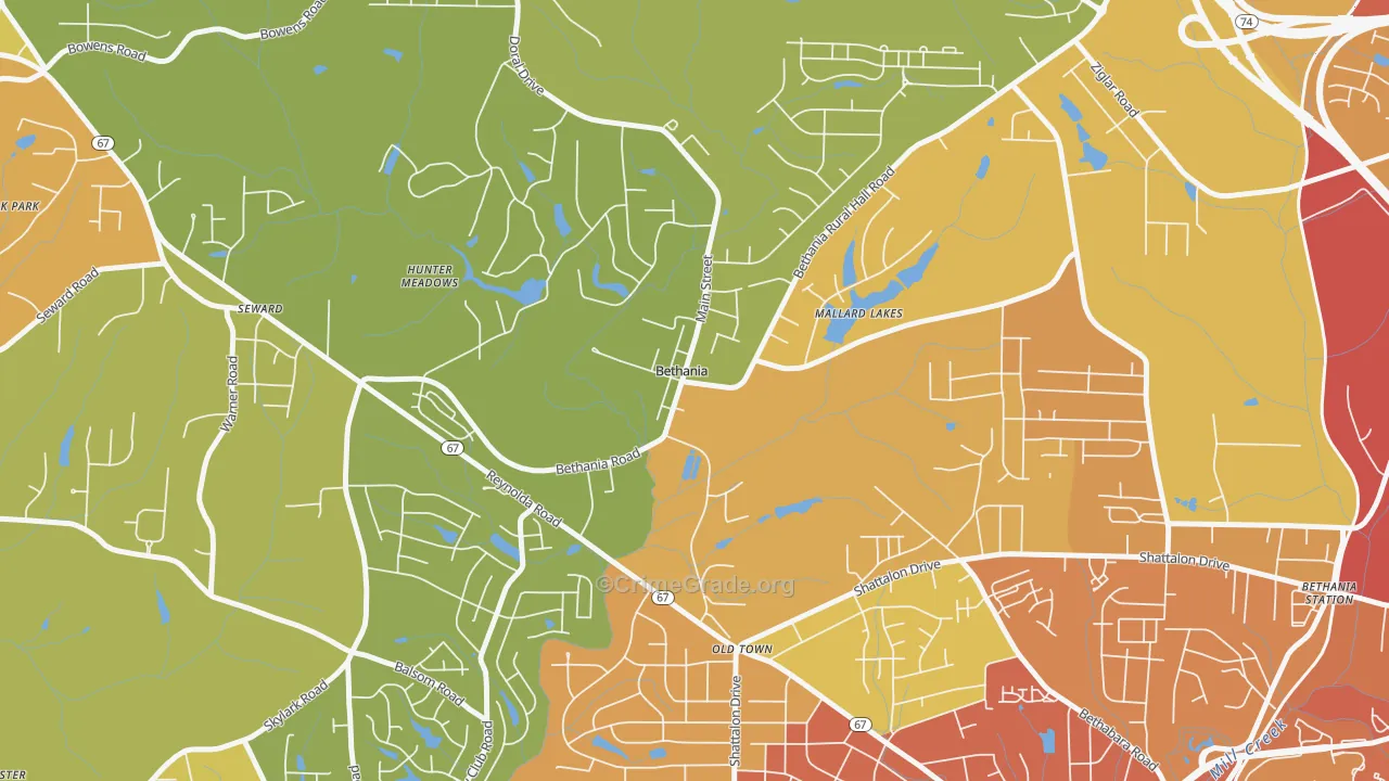 Bethania, NC Map of Vandalism Rates