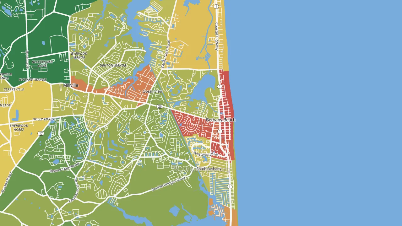 Bethany Beach, DE Map of Vandalism Rates