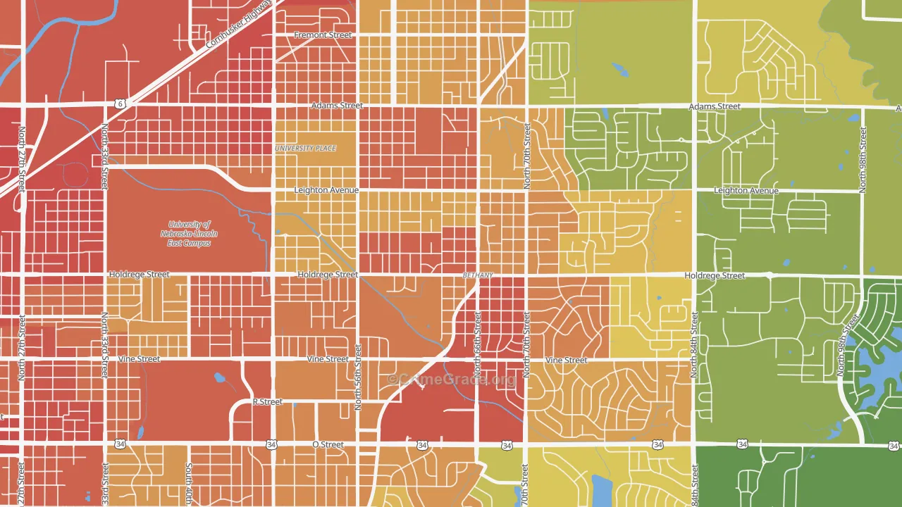 Bethany, Lincoln, NE Map of Vandalism Rates