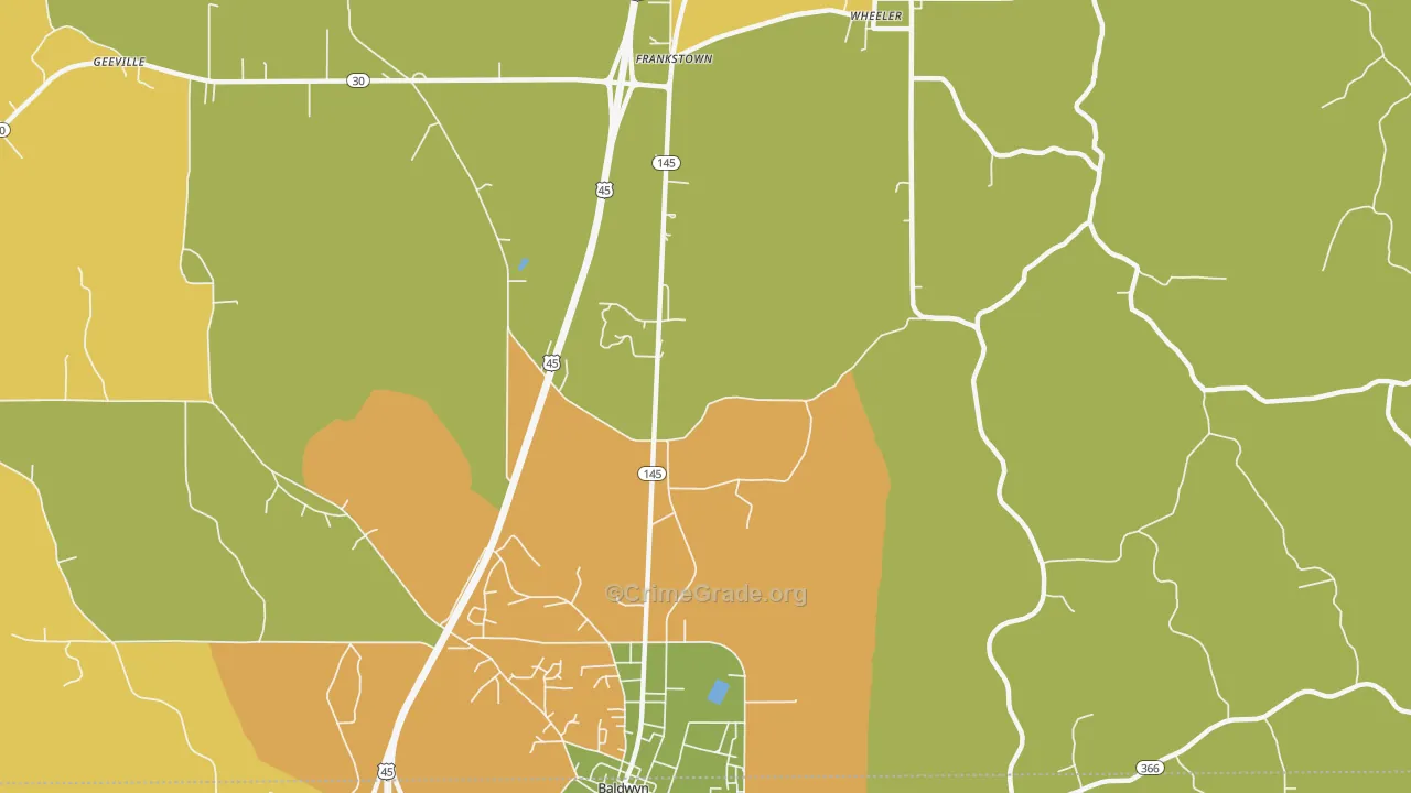 Bethany, MS Map of Vandalism Rates