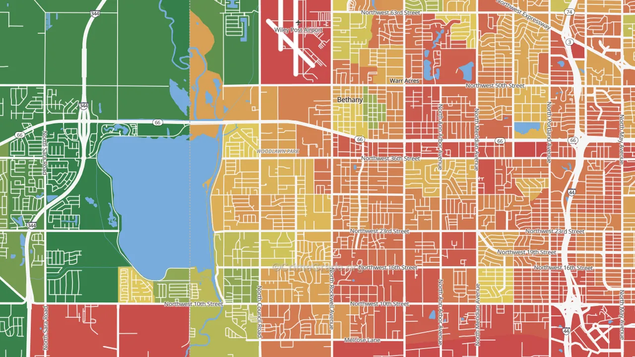 Bethany, OK Map of Vandalism Rates
