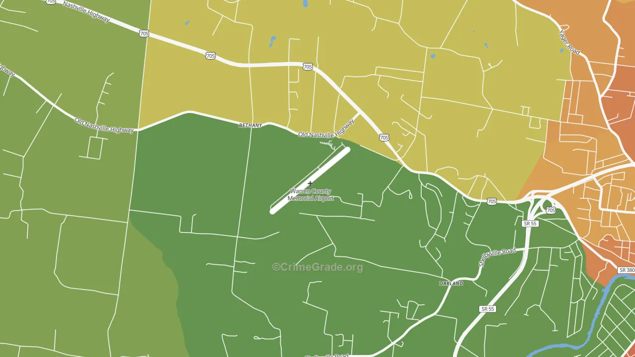 Bethany, TN Map of Vandalism Rates
