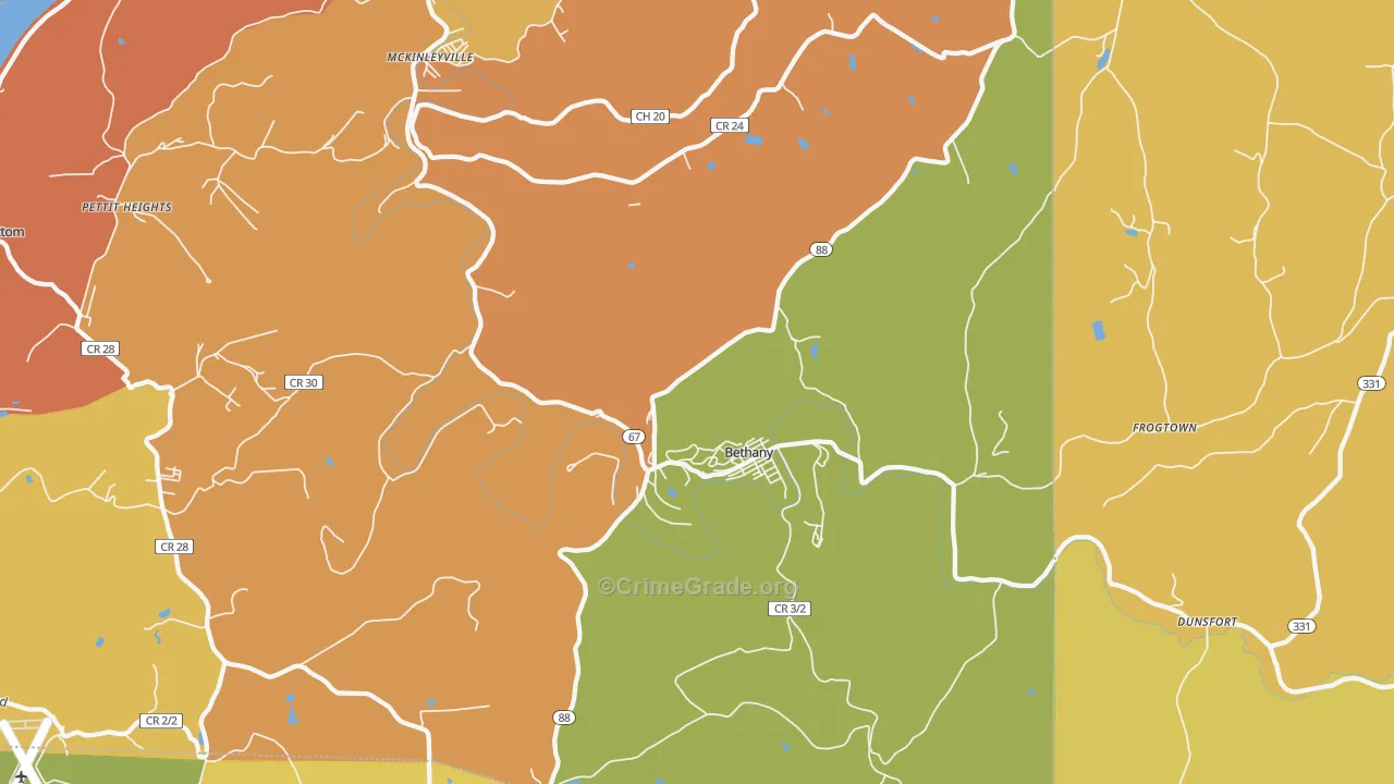 Bethany, WV Map of Vandalism Rates