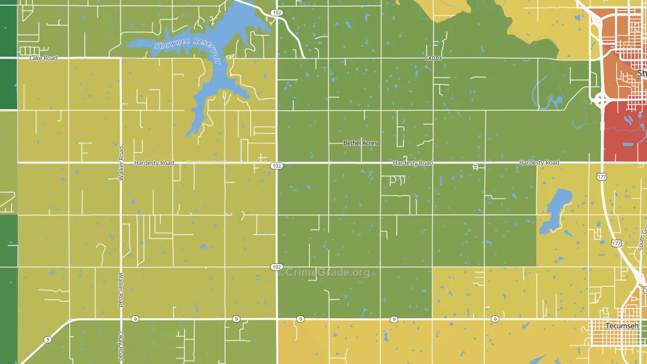 Bethel Acres, OK Map of Vandalism Rates
