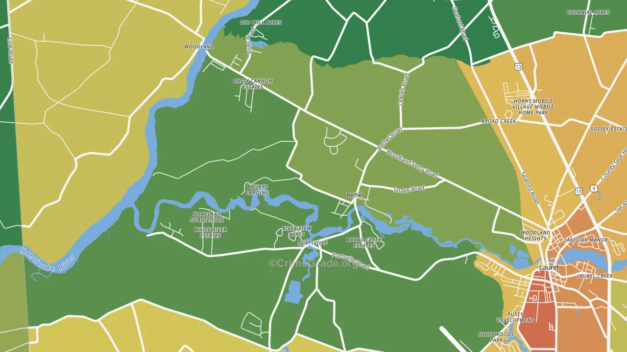 Bethel, DE Map of Vandalism Rates