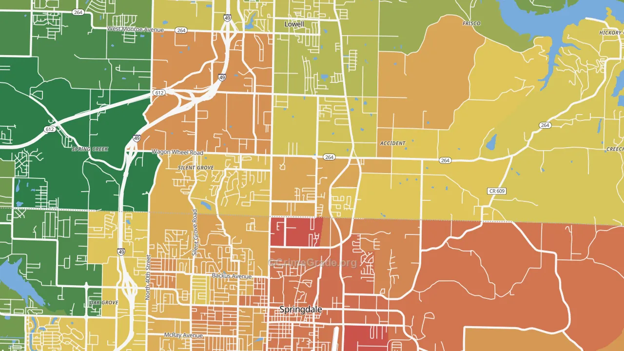 Bethel Heights, AR Map of Vandalism Rates