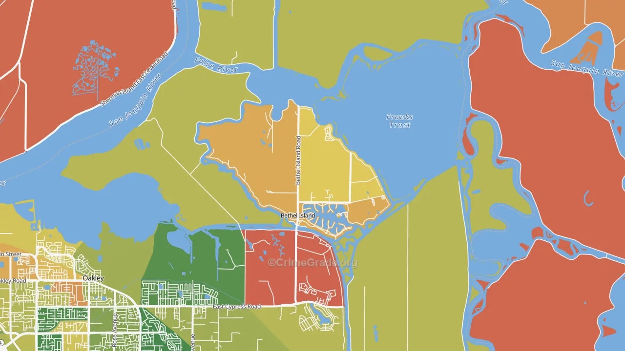 Bethel Island, CA Map of Vandalism Rates