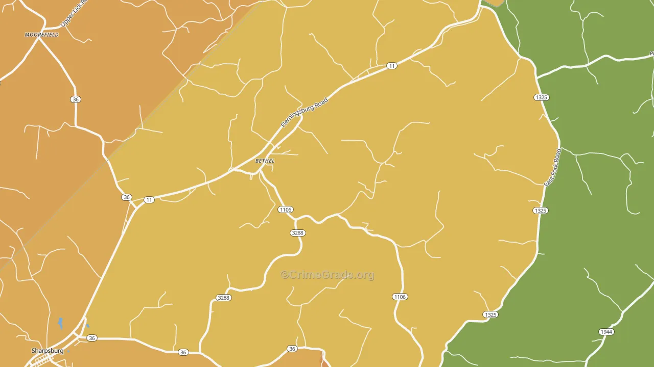 Bethel, KY Map of Vandalism Rates