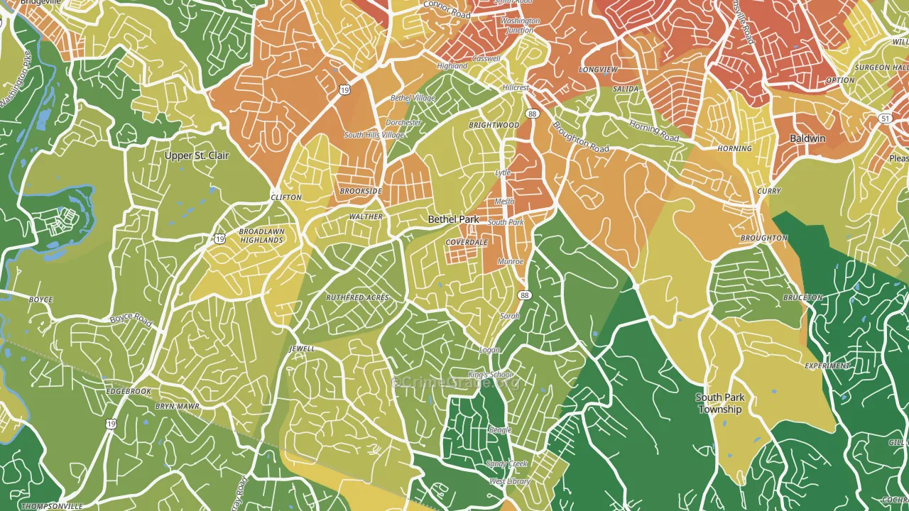 Bethel Park, PA Map of Vandalism Rates