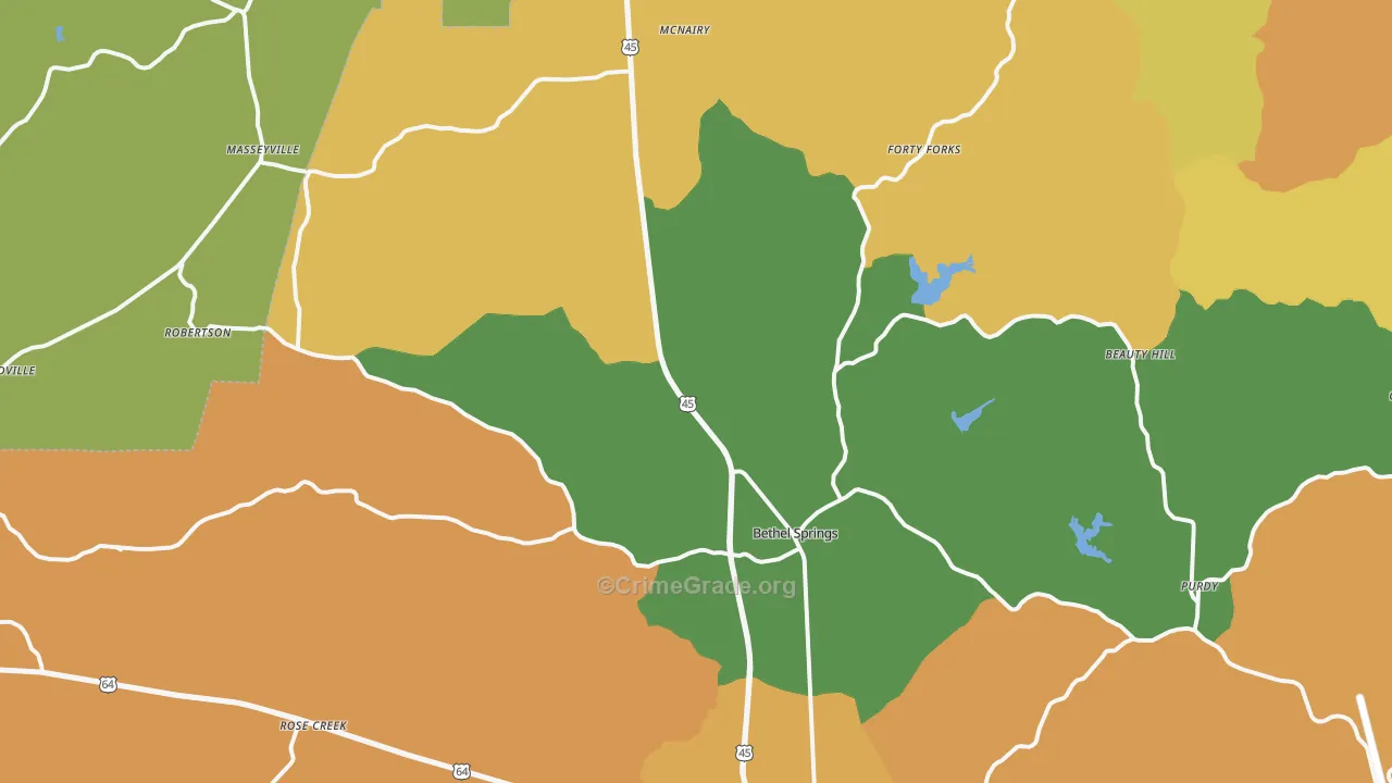 Bethel Springs, TN Map of Vandalism Rates