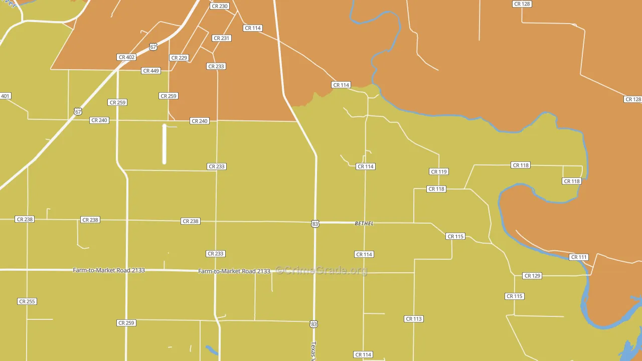 Bethel, TX Map of Vandalism Rates