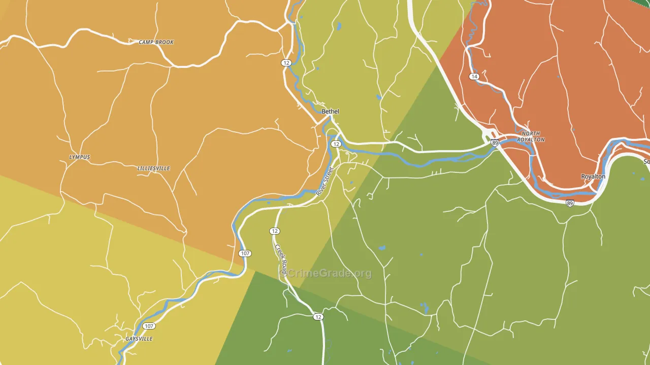 Bethel, VT Map of Vandalism Rates