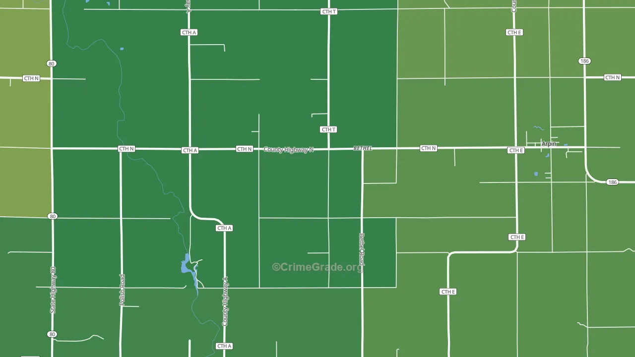 Bethel, WI Map of Vandalism Rates