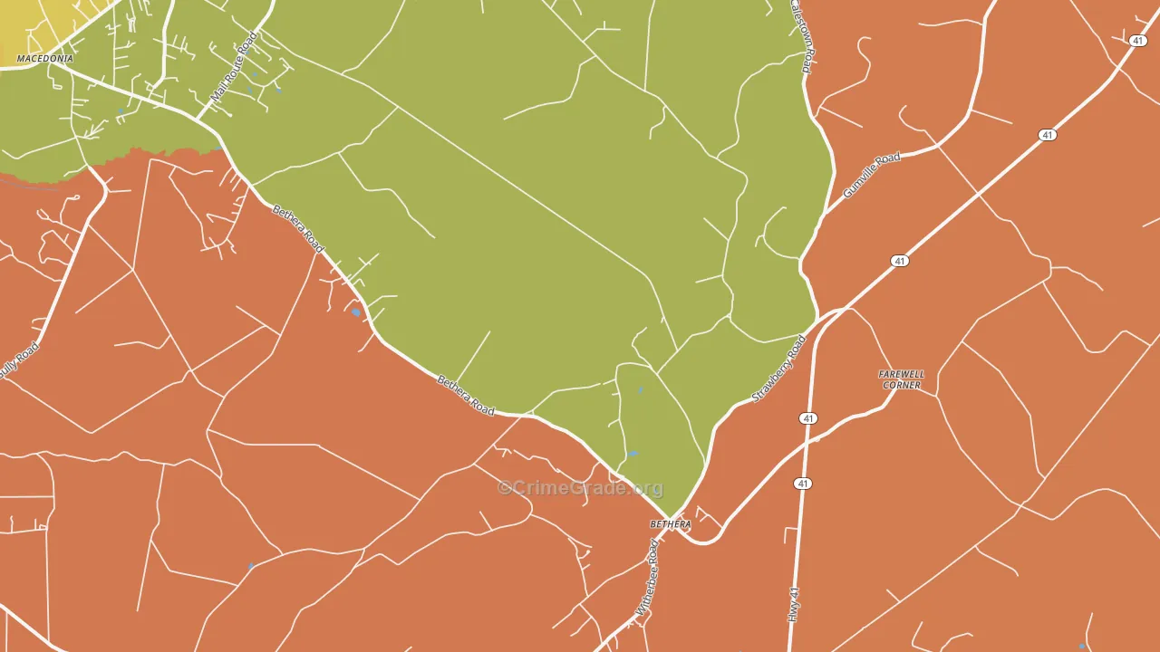 Bethera, SC Map of Vandalism Rates