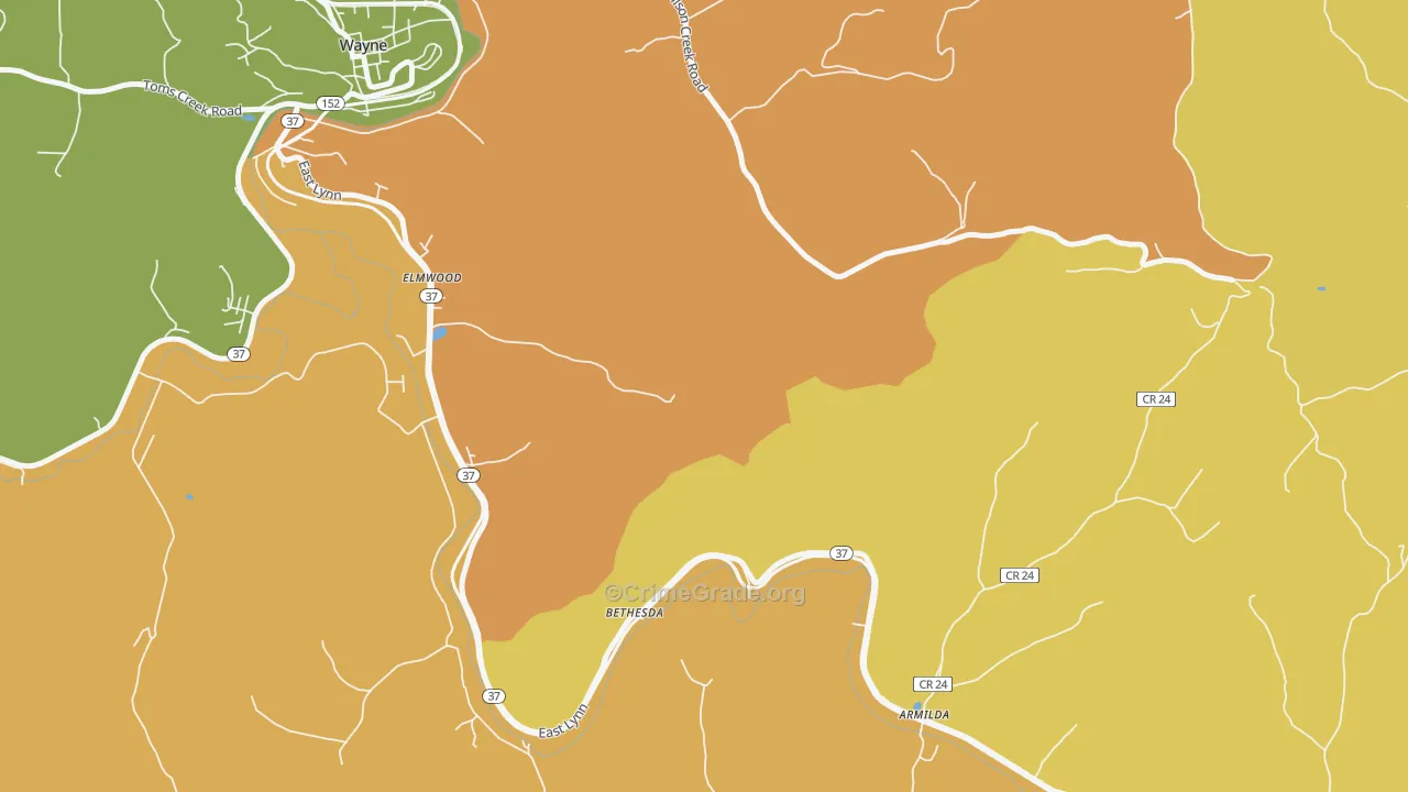 Bethesda, WV Map of Vandalism Rates