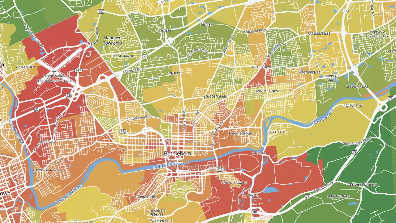 Bethlehem, PA Map of Vandalism Rates
