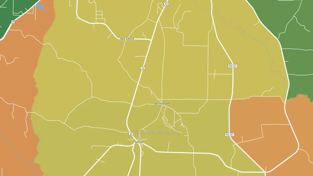 Bethsaida, TX Map of Vandalism Rates