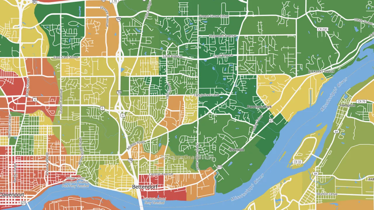Bettendorf, IA Map of Vandalism Rates