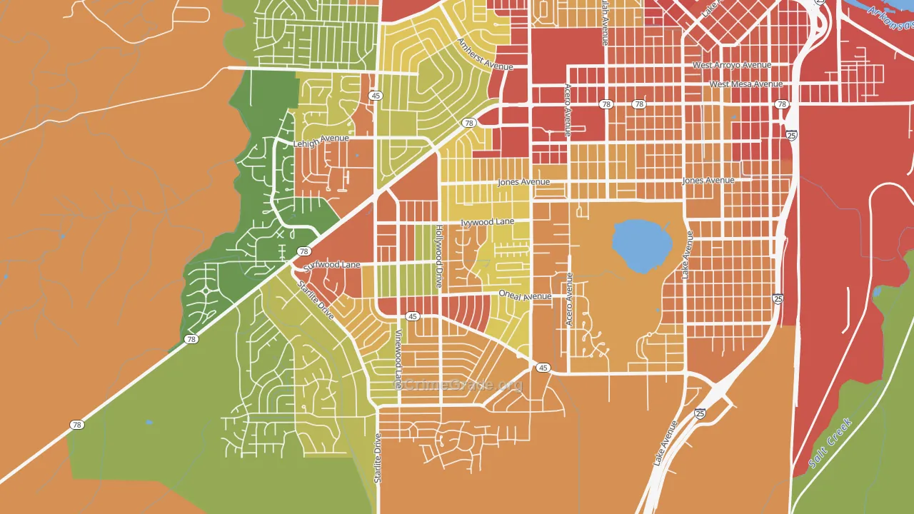 Beulah Heights, Pueblo, CO Map of Vandalism Rates