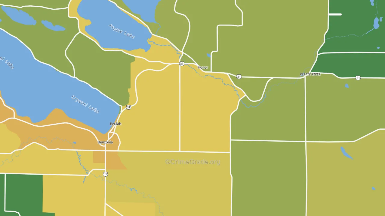 Beulah, MI Map of Vandalism Rates