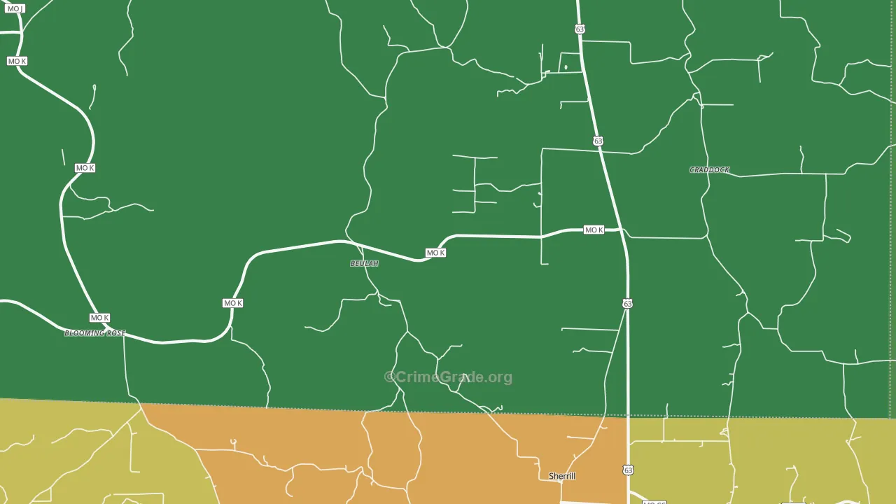 Beulah, MO Map of Vandalism Rates