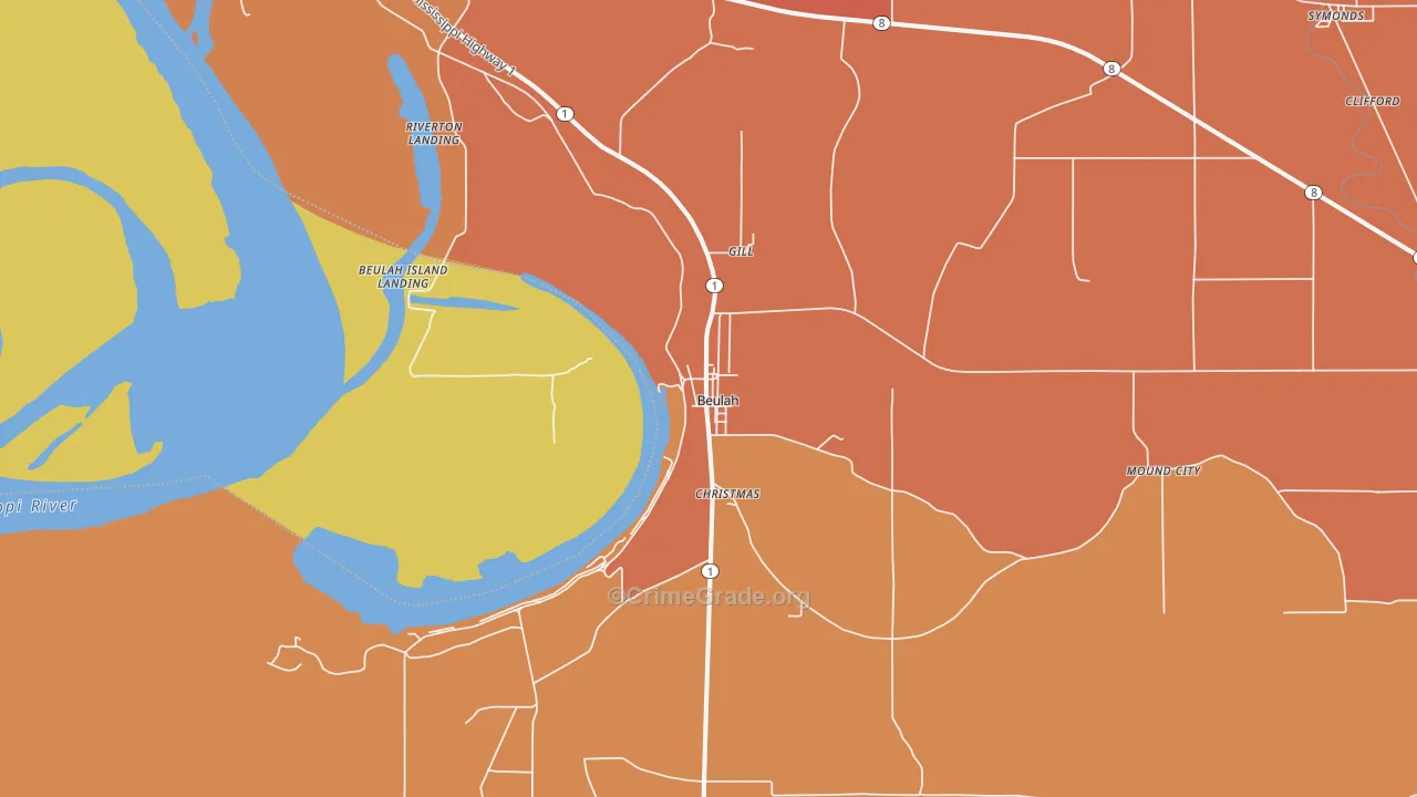 Beulah, MS Map of Vandalism Rates