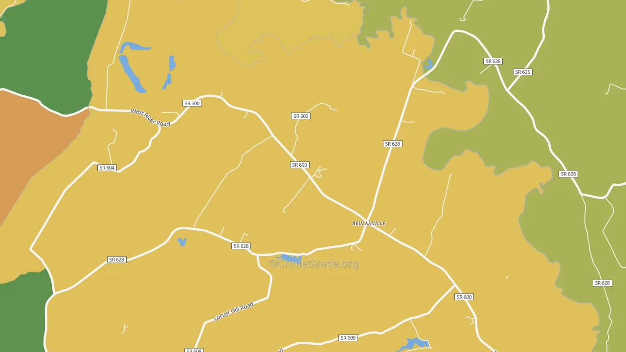 Beulahville, VA Map of Vandalism Rates