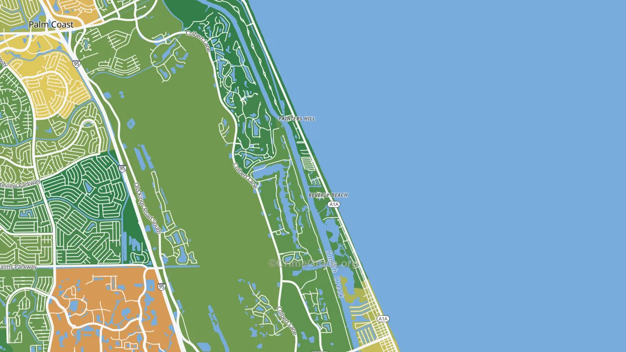 Beverly Beach, FL Map of Vandalism Rates