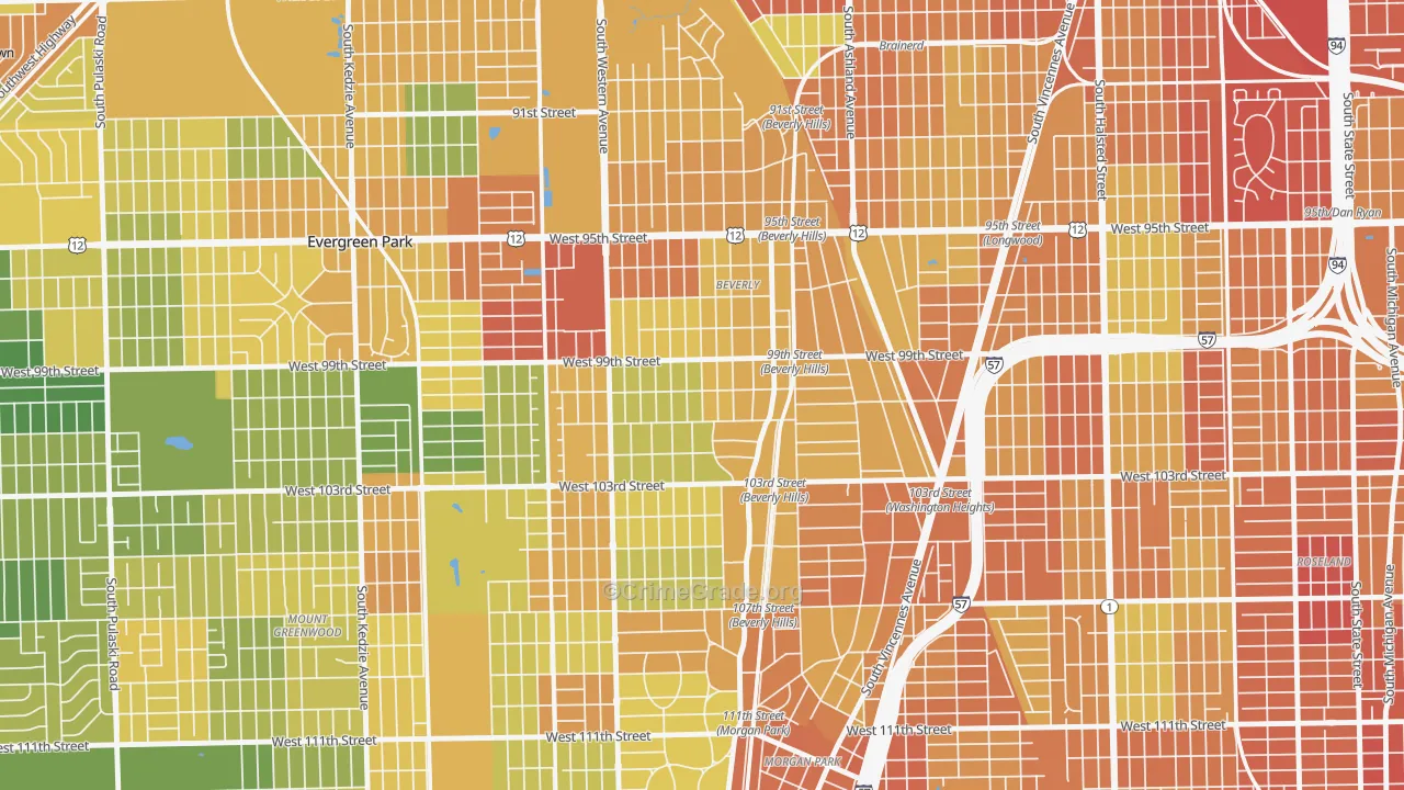 Beverly, Chicago, IL Map of Vandalism Rates