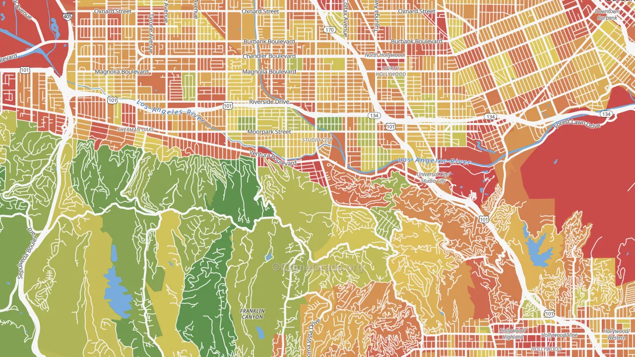Beverly Glen, Studio City, CA Map of Vandalism Rates