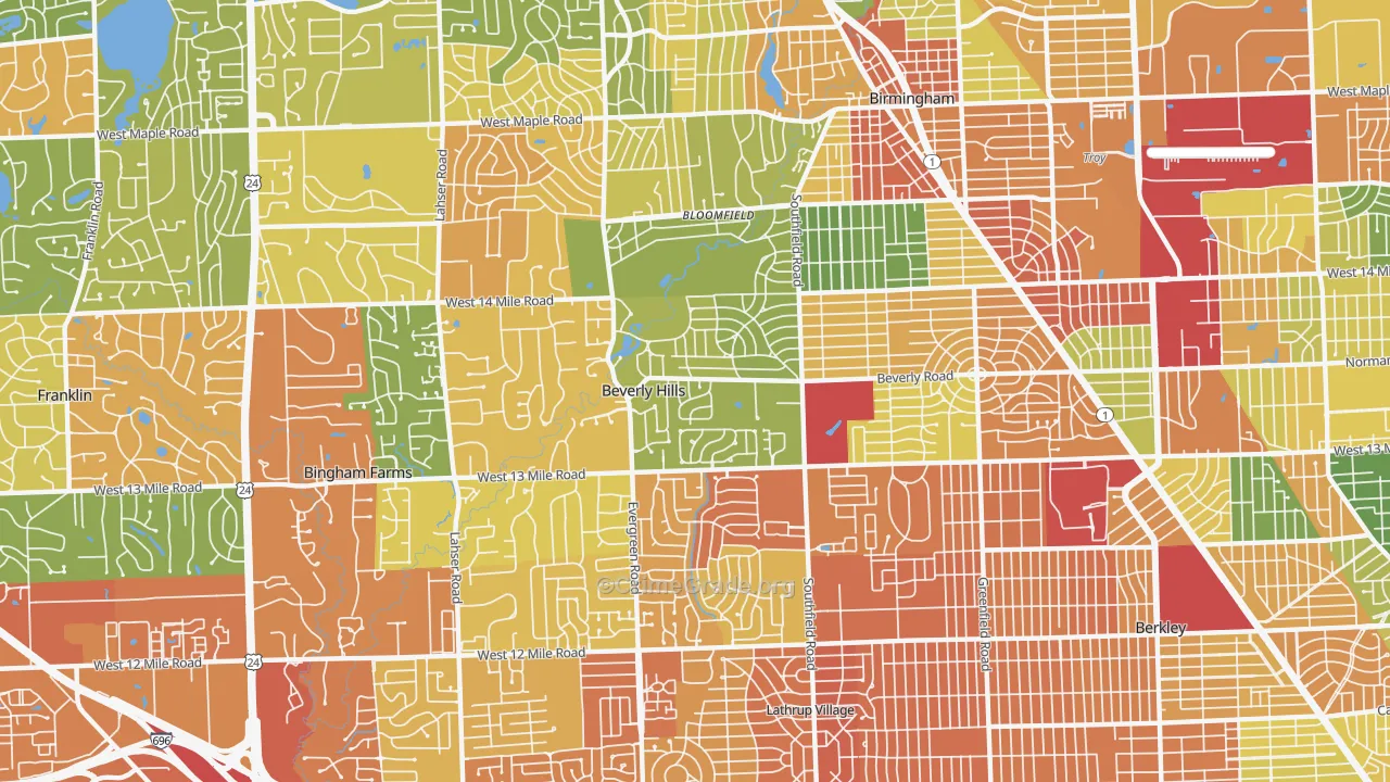 Beverly Hills, MI Map of Vandalism Rates