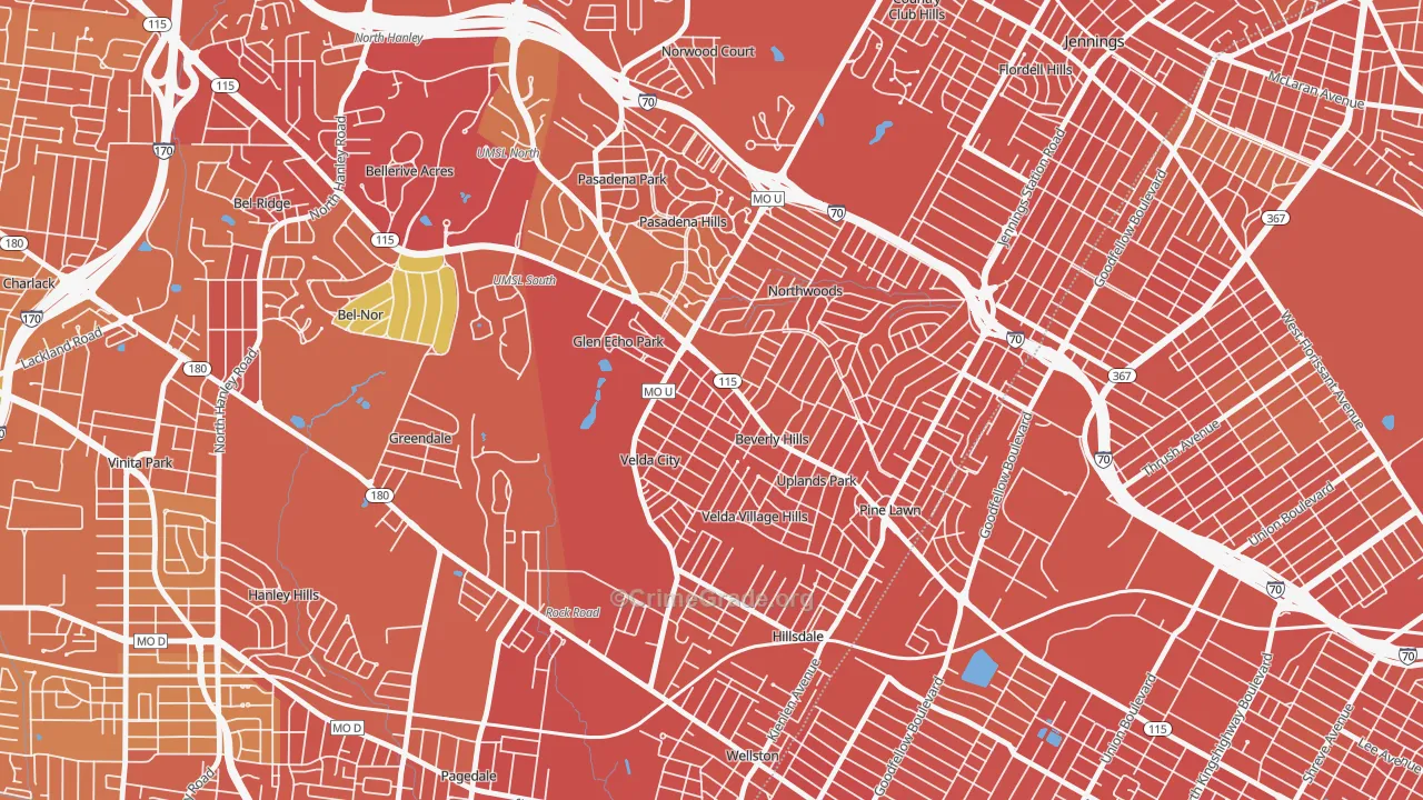 Beverly Hills, MO Map of Vandalism Rates