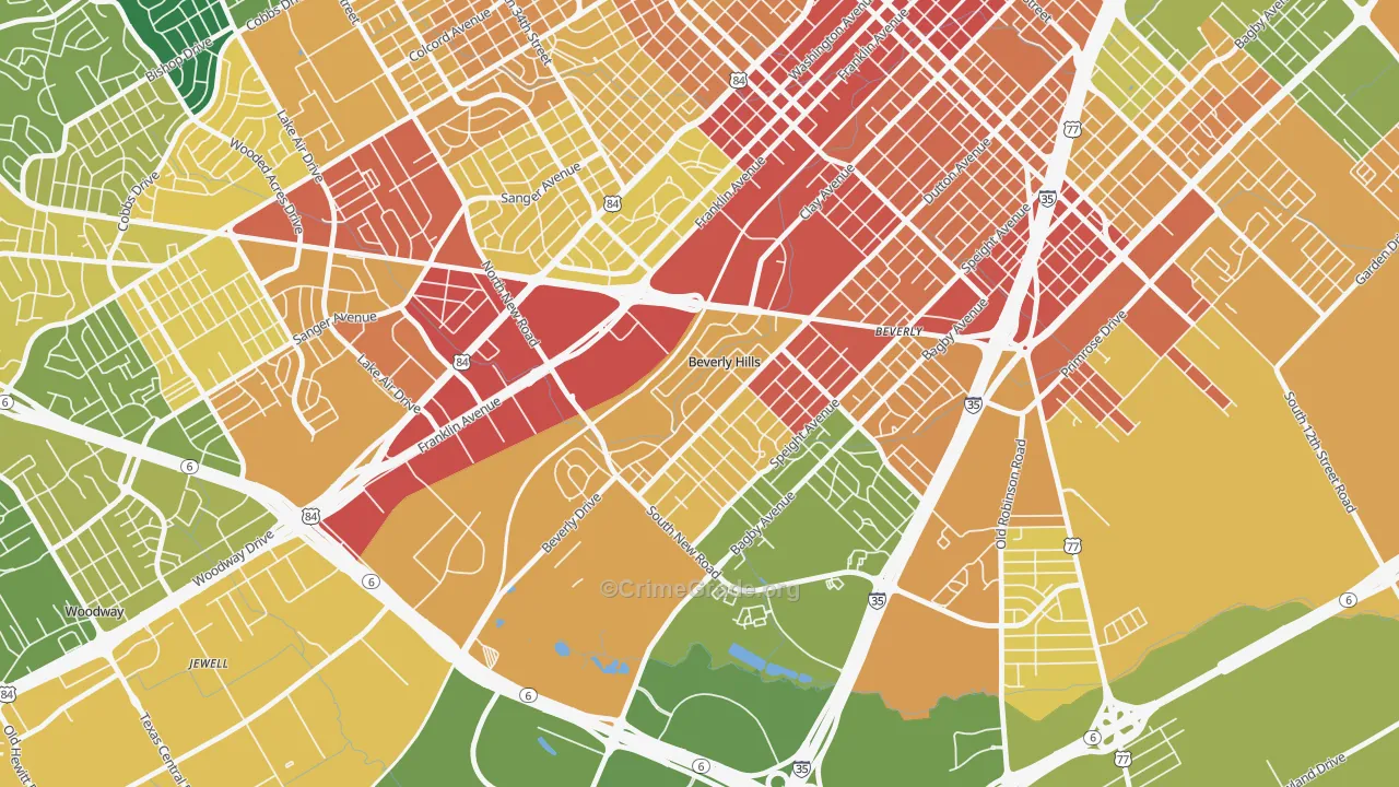 Beverly Hills, TX Map of Vandalism Rates