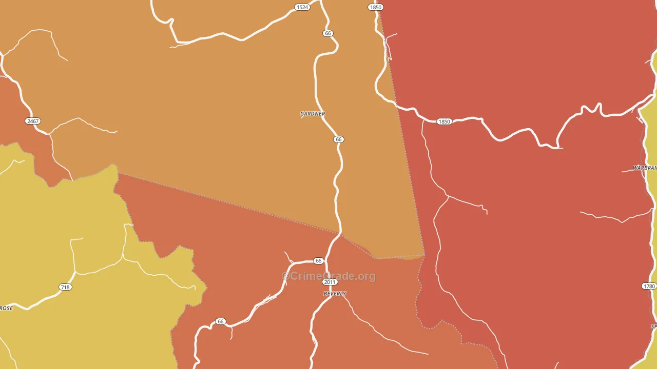 Beverly, KY Map of Vandalism Rates
