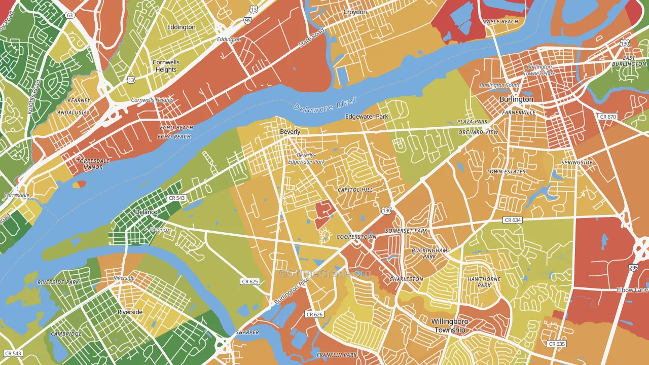 Beverly, NJ Map of Vandalism Rates