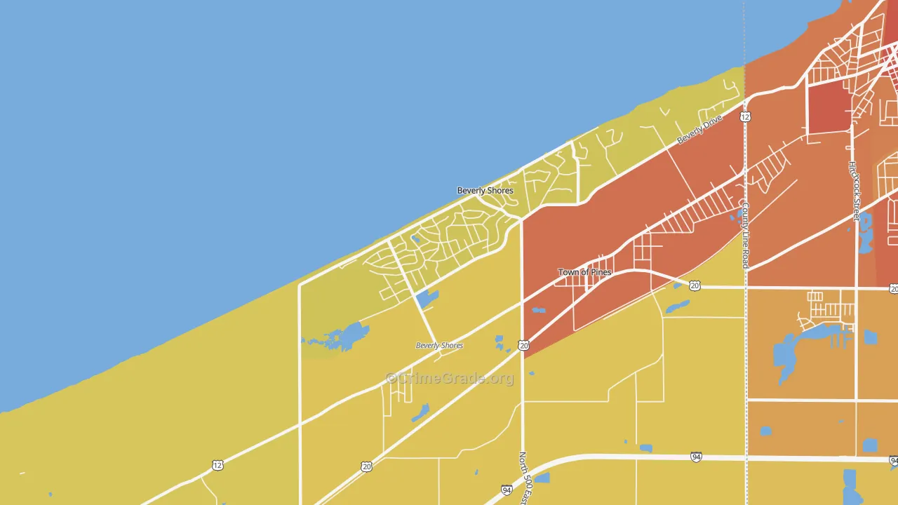Beverly Shores, IN Map of Vandalism Rates