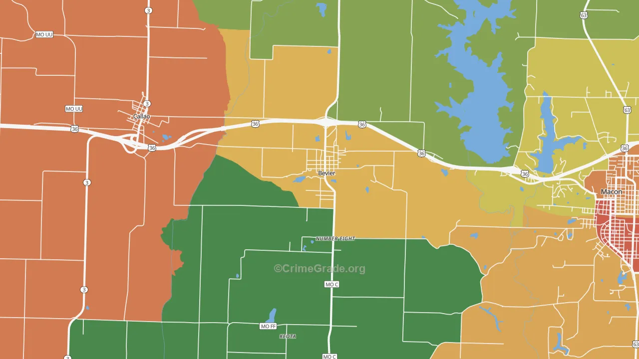 Bevier, MO Map of Vandalism Rates