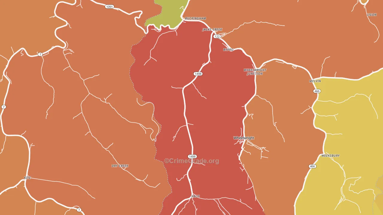 Bevinsville, KY Map of Vandalism Rates