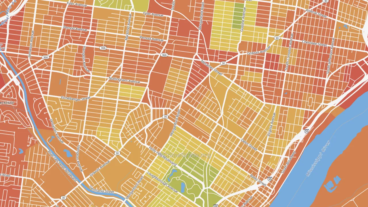 Bevo Mill, St. Louis, MO Map of Vandalism Rates