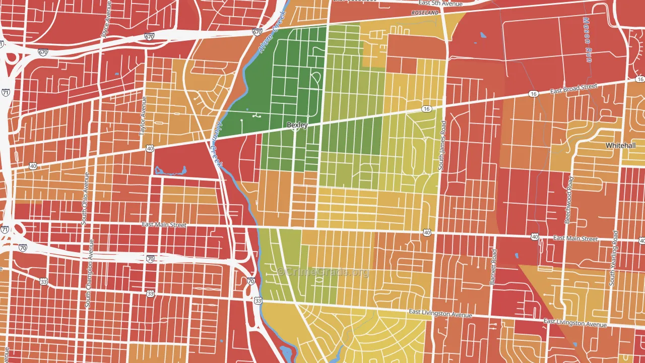 Bexley, OH Map of Vandalism Rates
