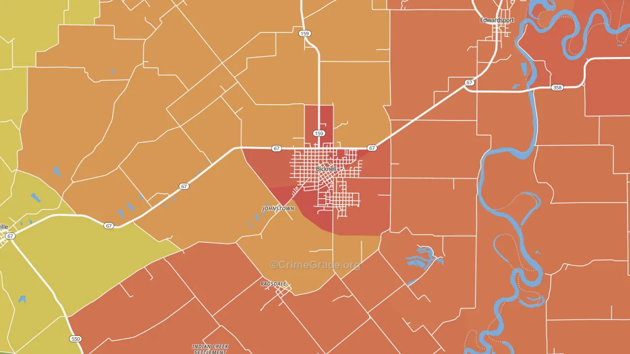 Bicknell, IN Map of Vandalism Rates