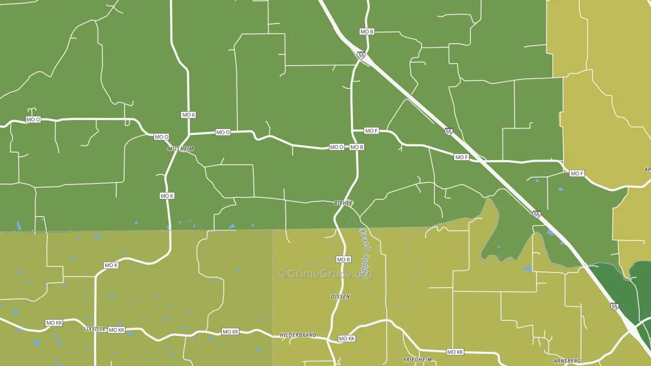 Biehle, MO Map of Vandalism Rates