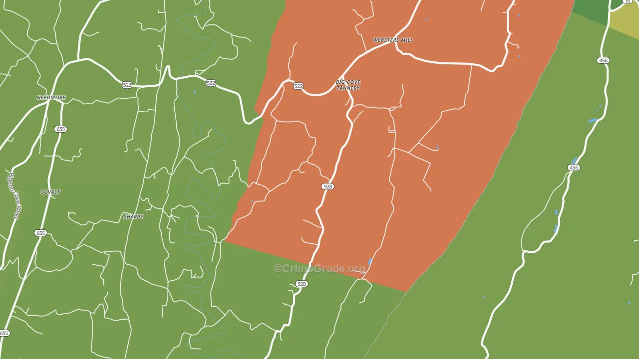 Big Cove Tannery, PA Map of Vandalism Rates