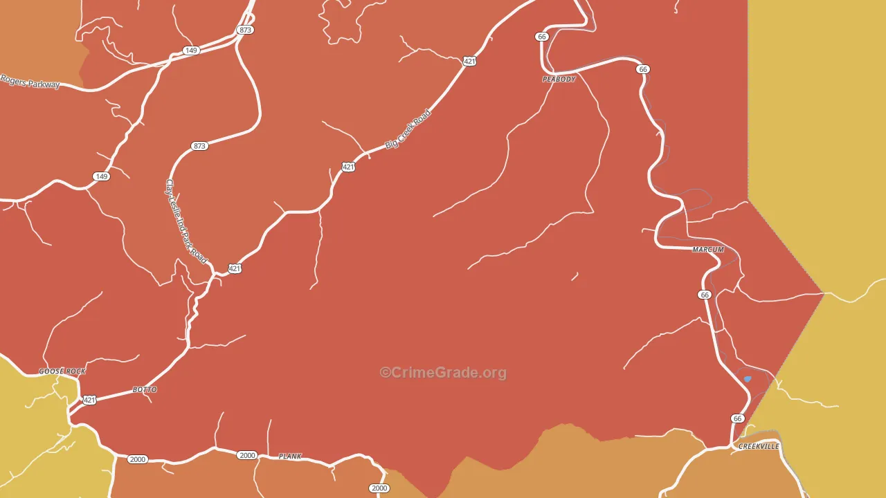 Big Creek, KY Map of Vandalism Rates