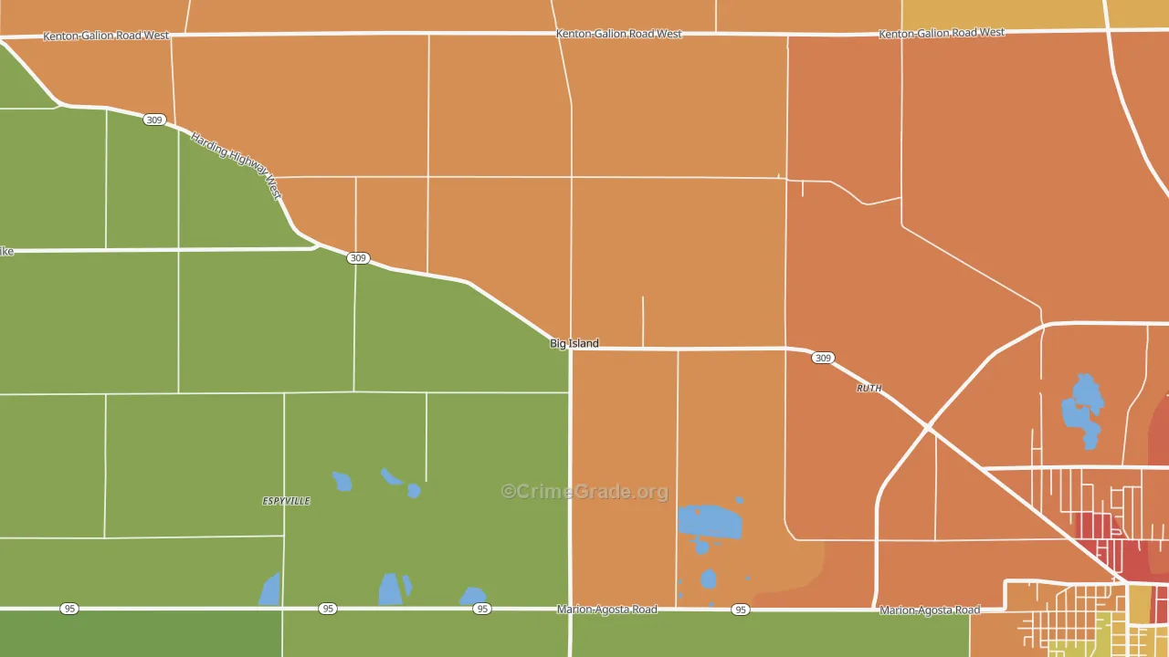 Big Island, OH Map of Vandalism Rates