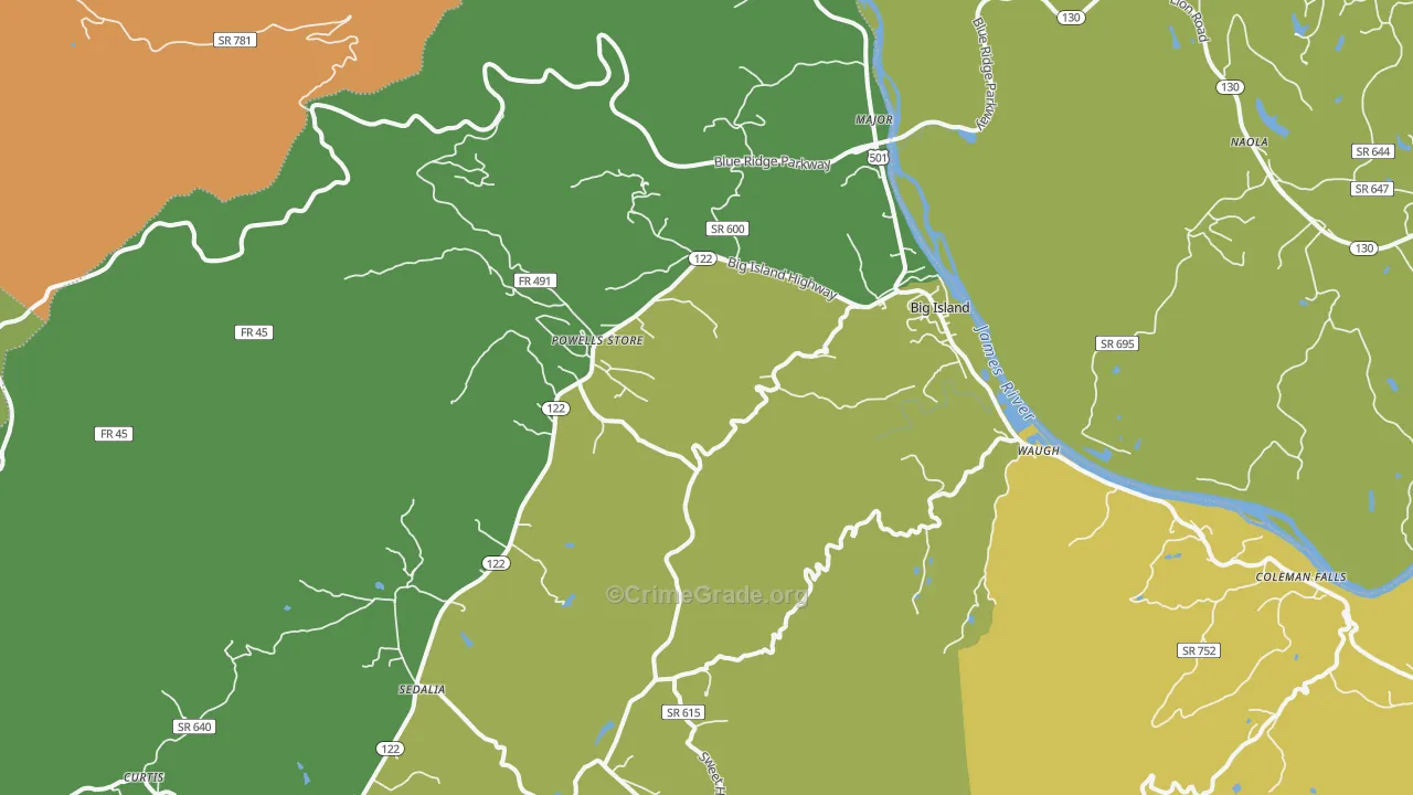 Big Island, VA Map of Vandalism Rates