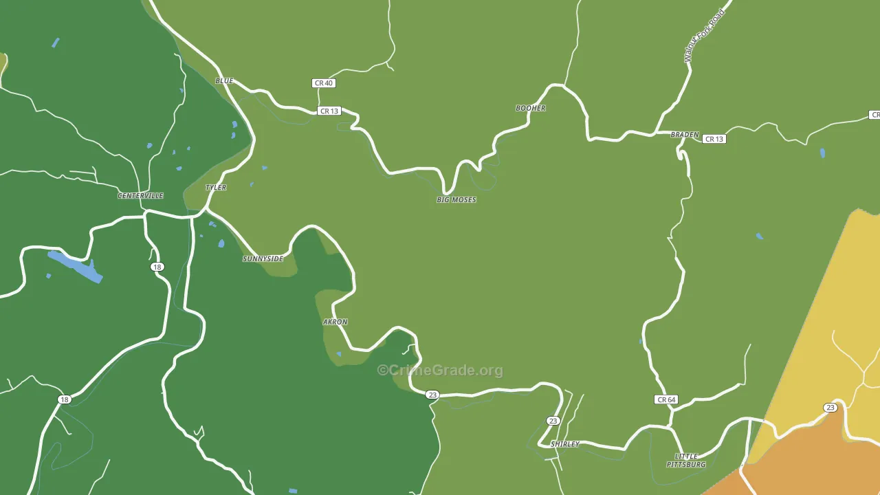 Big Moses, WV Map of Vandalism Rates
