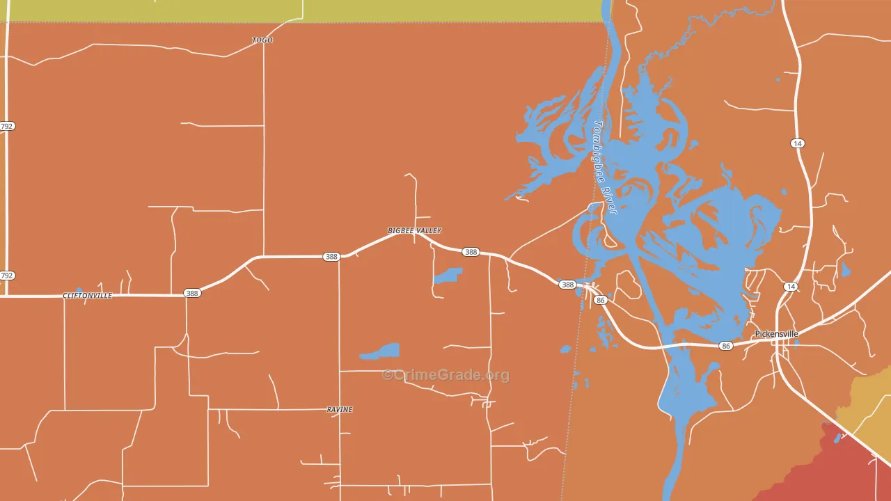 Bigbee Valley, MS Map of Vandalism Rates